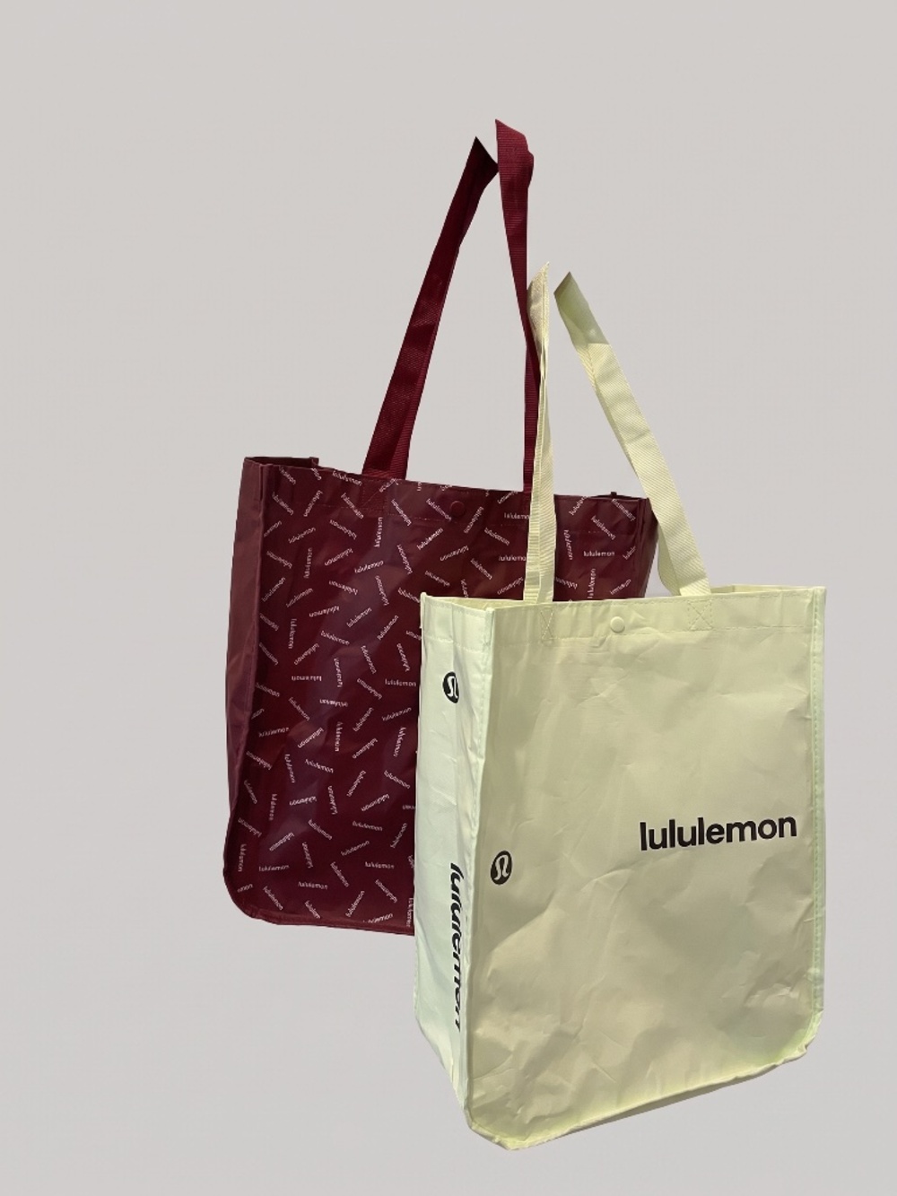 Lululemon Shopper Tote Bag Bundle - Set of 2 (Light Green & Burgundy Logo Print)